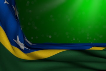 pretty any holiday flag 3d illustration. - dark image of Solomon Islands flag lying in corner on green background with soft focus and empty place for your text