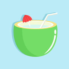 Coconut Water Simple Flat Vector Illustration