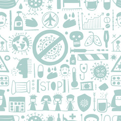 Bacteria and Viruses - Symptoms, Preventions and treatment. Infection, Sickness, Healthy. Abstract Seamless Pattern for your print design fabric, wallpaper etc. Medical theme