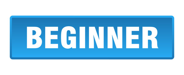 beginner button. beginner square blue push button