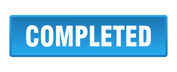 completed button. completed square blue push button