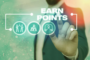 Text sign showing Earn Points. Business photo text collecting scores in order qualify to win big...