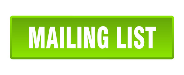 mailing list button. mailing list square green push button