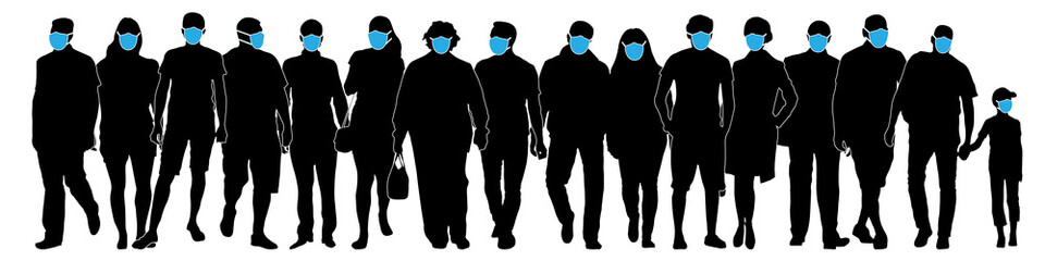 Crowd of people in medical masks. Silhouette vector illustration