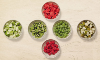Fresh mixed fruits isolated. Organic food background in a bowl. Healthy eating, Love fruits, clean eating.