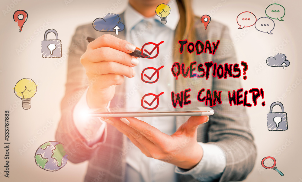 Poster text sign showing questionsquestion we can help. business photo text offering help to those who want