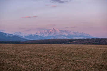 Fototapeta na wymiar slovak High tatra mountain range krivan mountain at sunset