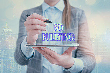 Text sign showing No Bullying. Business photo text stop aggressive behavior among children power...
