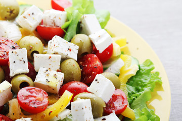 Traditional Greek salad on the plate