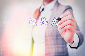 Word writing text Q And A. Business photo showcasing a period of time or an occasion when someone...