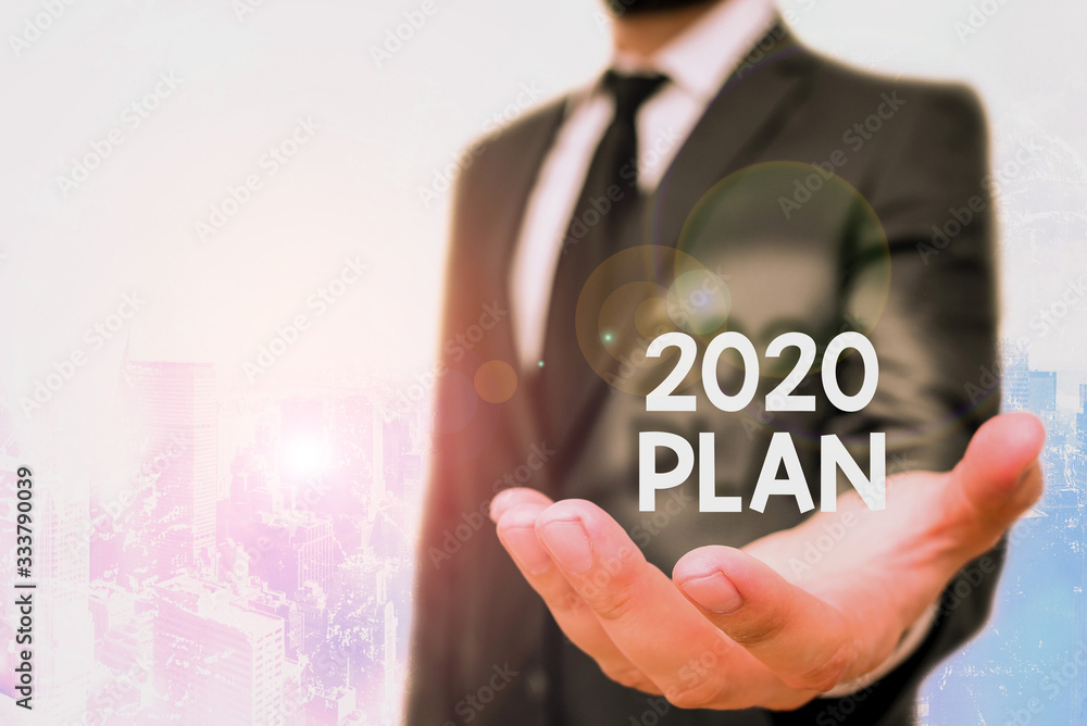 Poster conceptual hand writing showing 2020 plan. concept meaning setting up your goals and plans for the c