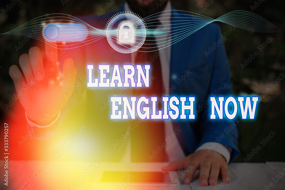 Poster conceptual hand writing showing learn english now. concept meaning gain or acquire knowledge and ski