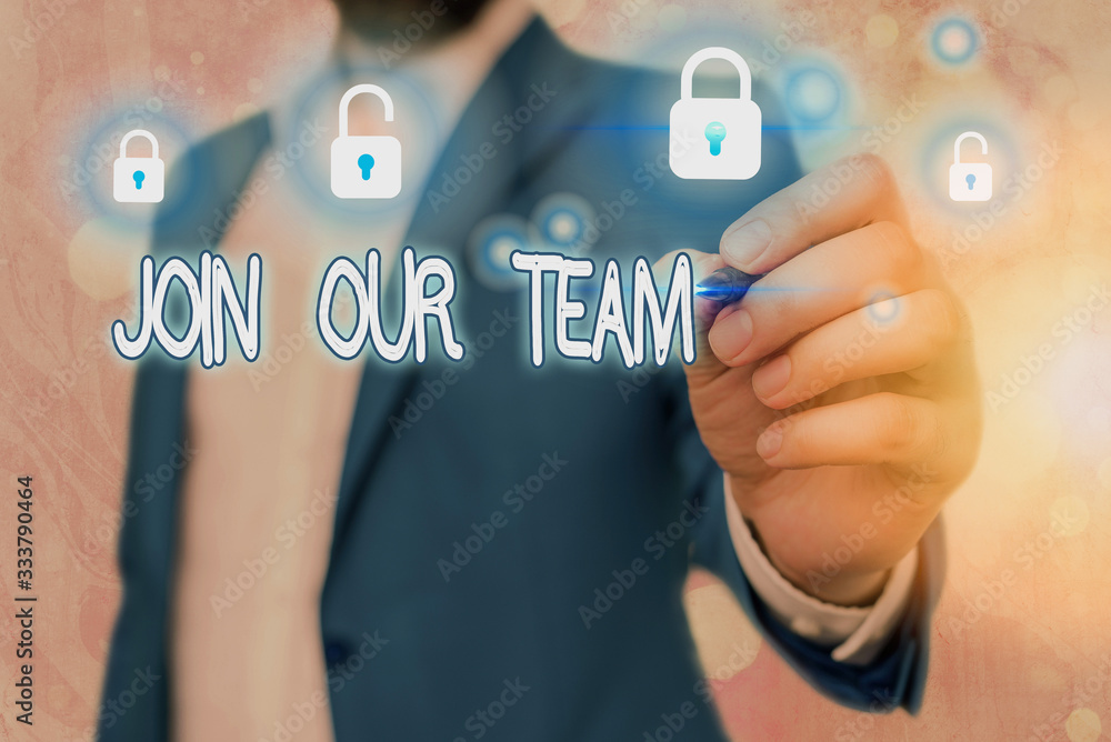 Poster text sign showing join our team. business photo text inviting someone into your local company or org