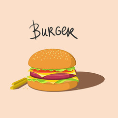 Burger illustration for restaurant menu.