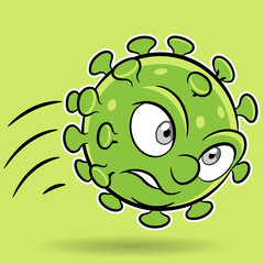 Cartoon Attacking Green Coronavirus on a Green Background