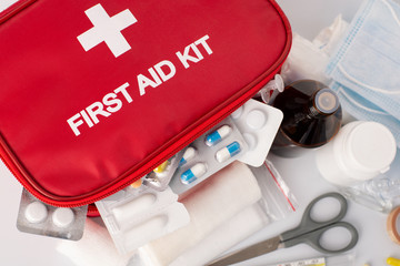First-Aid kit with all essential elements is an important part of safety in emergancy situations