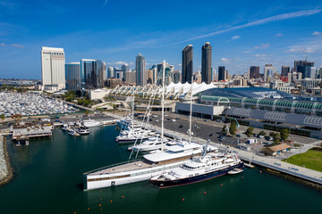 Aerial photo of yachts in the Marina in Downtown San Diego. California, USA.