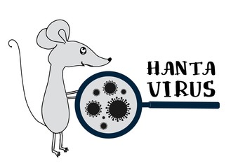 Hantavirus. Chinese virus. Covid-19. Coronavirus. Warning. Hantavirus microbe with warning tapes. Vector illustration