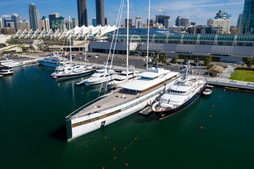 Aerial photo of yachts in the Marina in Downtown San Diego. California, USA.