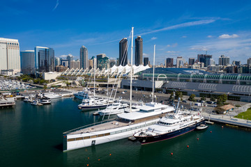 Aerial photo of yachts in the Marina in Downtown San Diego. California, USA.