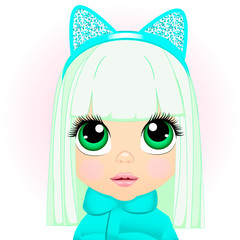 beautiful girl with green hair