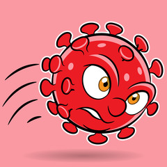 Cartoon Attacking Red Coronavirus on a Red Background