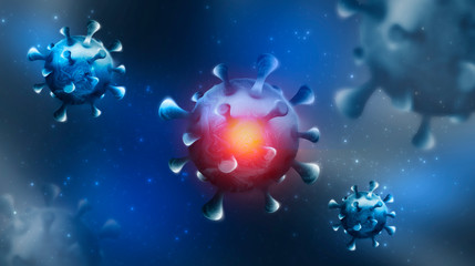 Covid-19, coronavirus outbreak, virus floating in a cellular environment, coronaviruses influenza background, viral disease epidemic, 3D иллюстрация of virus, organism, virus seen micro.