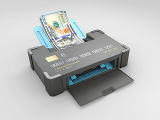 3d render of credit card with a dollars bills, isolated white background, clipping path included