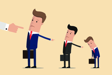 Businessmen blaming each other for failures. People pointing each other. Vector Illustration