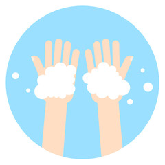 Washing hands with soap on white background. Icon in flat style.