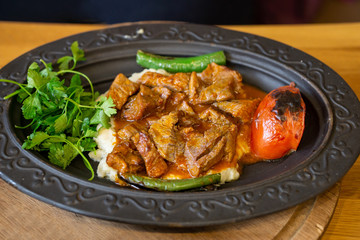 tandoori (tandir) kebab dinner in turkish meat restaurant