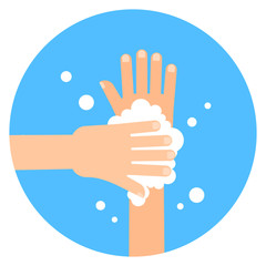 Washing hands with soap isolated on white background. Vector illustration. Icon in flat style.