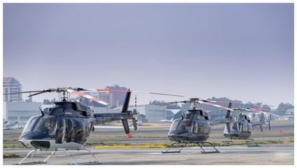 helicopter landing on airport runway