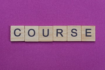 word course from wooden letters lies red backgound