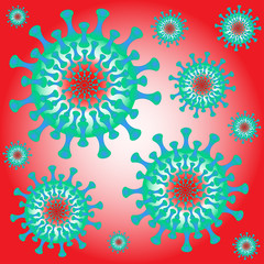 Vector illustration - coronavirus molecule under magnification, square.