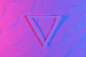 neon light triangle summer background, minimal exotic Sand, shells, vacation and travel concept,...