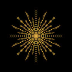 Fototapeta premium Gold snowflake isolated on black background. Flat snow icon silhouette. New year theme.Vector illustration