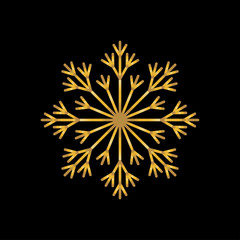 Gold snowflake isolated on black background. Flat snow icon silhouette. New year theme.Vector illustration