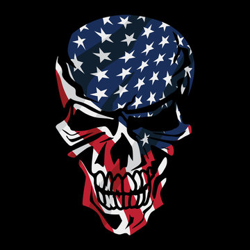 skull wearing american flag bandana