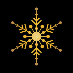 Gold snowflake isolated on black background. Flat snow icon silhouette. New year theme.Vector illustration