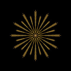 Gold snowflake isolated on black background. Flat snow icon silhouette. New year theme.Vector illustration