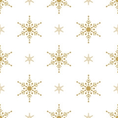 Gold Snowflakes seamless pattern.  White background. Christmas collection. Vector illustration