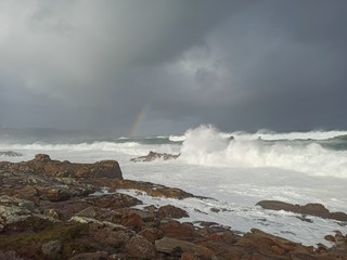 waves crashing on rocks