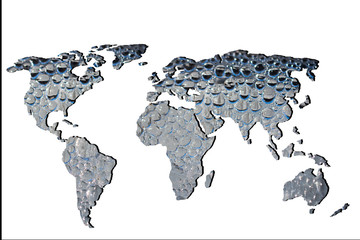 Roughly outlined world map with water drop fillings
