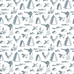 Vector Hunting Seamless pattern - Hand drawn doodle hunting illustration