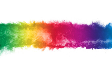 abstract powder splatted background. Colorful powder explosion on white background. Colored cloud. Colorful dust explode. Paint Holi.