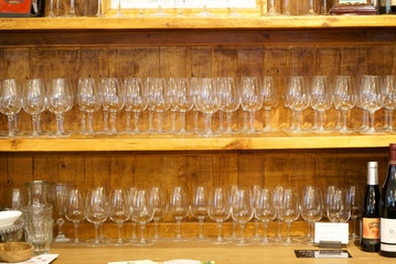 Open rack with wine glasses