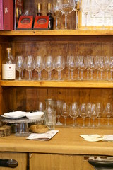Open rack with wine glasses