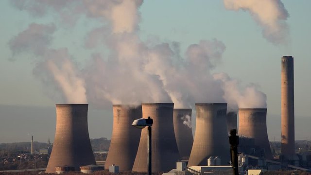 Industrial landscape near Manchester chimneys UK 4K