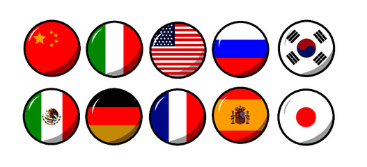   set of various countries flags in button shape